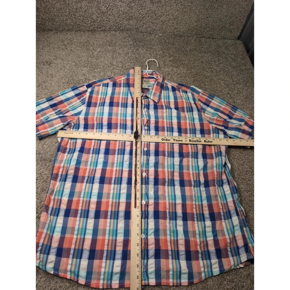 LL Bean Mens XL Short Sleeve Plaid Button Down Shirt Organic Cotton Multi-Color - Picture 3 of 6